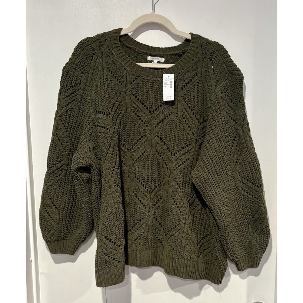 Maurice’s Soft Chenille Pointelle Pattern Sweater In Volcanic Moss Green Size 2X